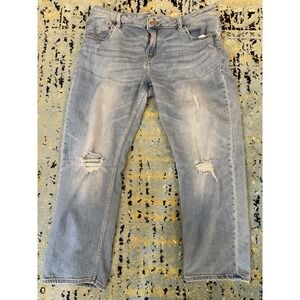 Vigoss Jean Women 32 Blue Marley Straight Stretch Denim Distressed‎ Busted Knee
